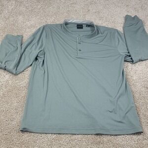 DUNNING Mens Long Sleeve Henley Shirt Gray/Green Size Medium Golf Performance